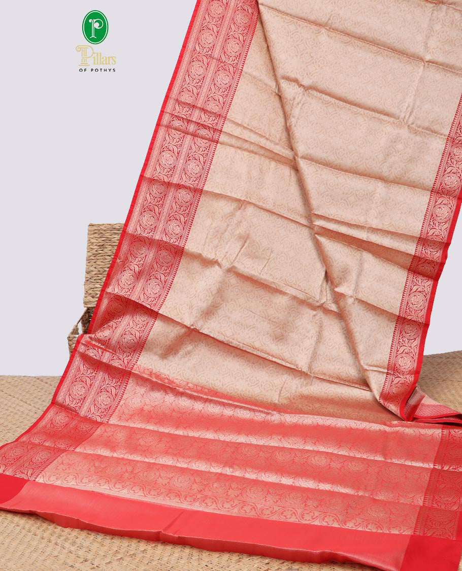 Sandal floral jacquard semi tissue saree with contrast floral zari design border & floral jaal design pallu