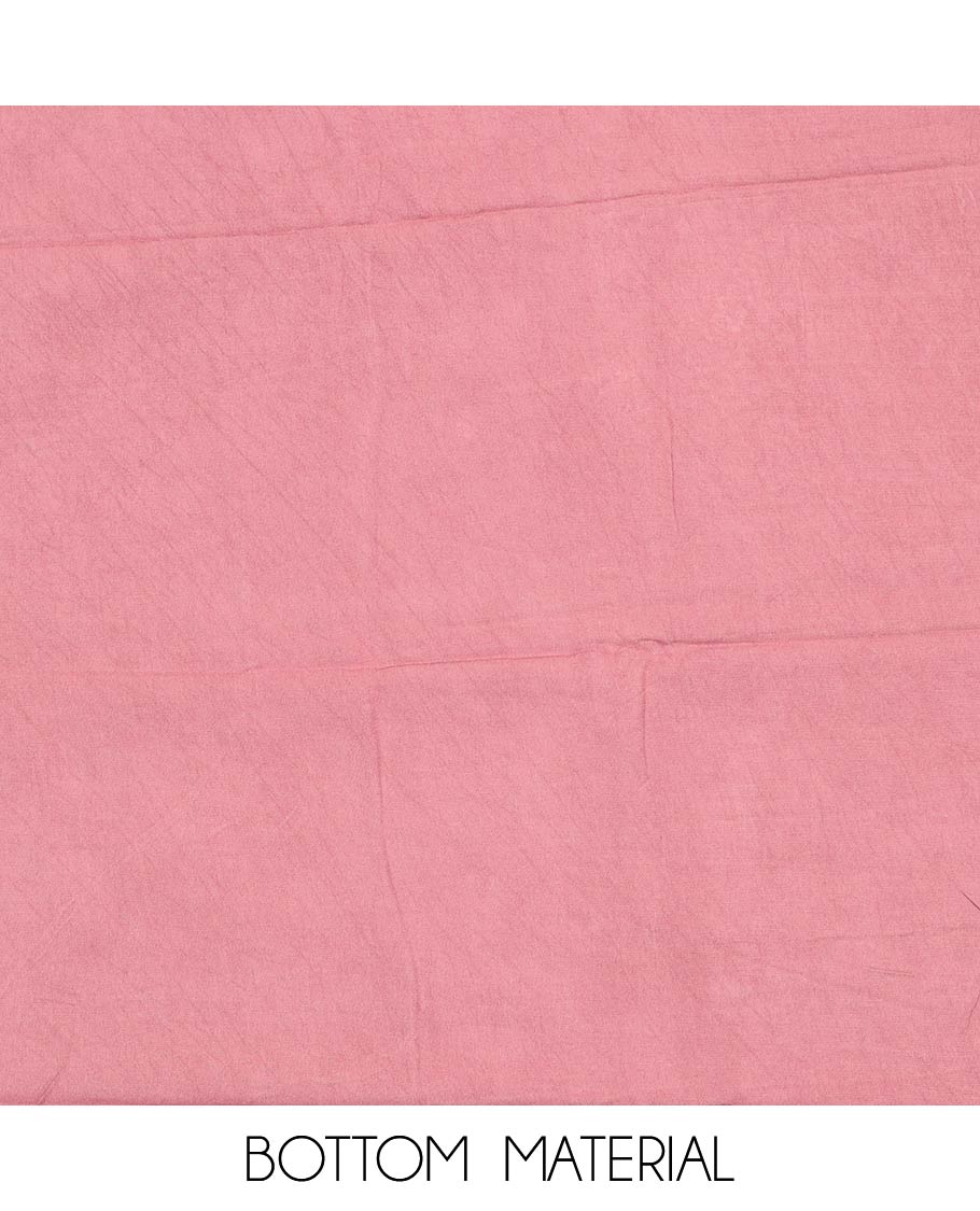 Pink material chudidar set, ikkat style printed and thread neck embroidered top, plain bottom and paisley vine sequins embroidered dupatta