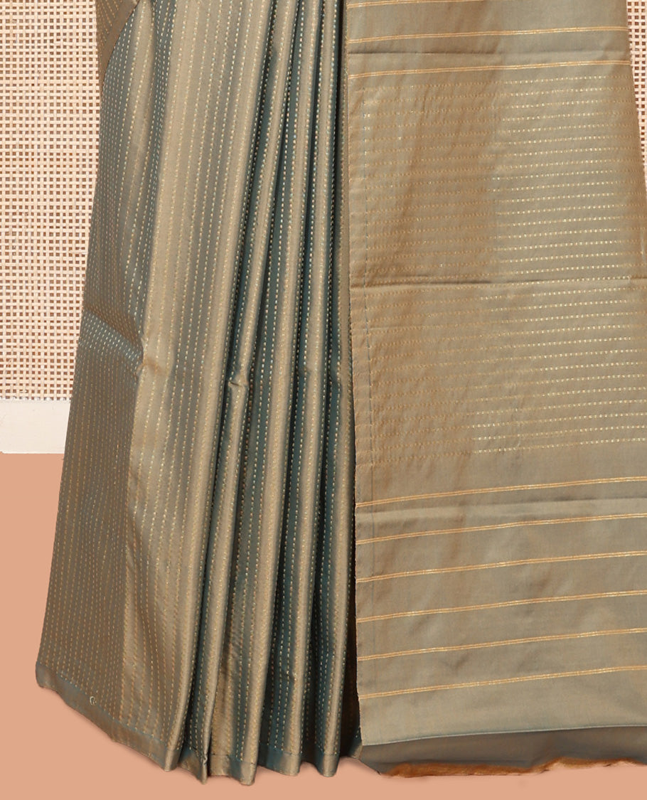 Borderless Green Zari Striped Arani Saree, a Pallu of Zari Stripes, and a Matching Blouse