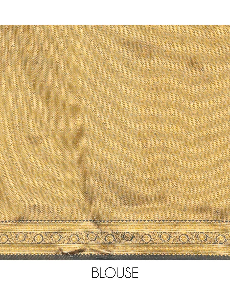 Lemon yellow buttas half saree with contrast intricate zari design border, jaal design blouse & floral design dhavani