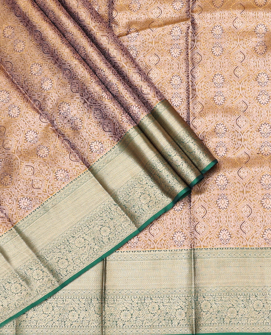 Green Art Silk Half-Saree, Decorated with Jacquard Design, Contrast Traditional Zari Border, and Paired with a Matching Blouse