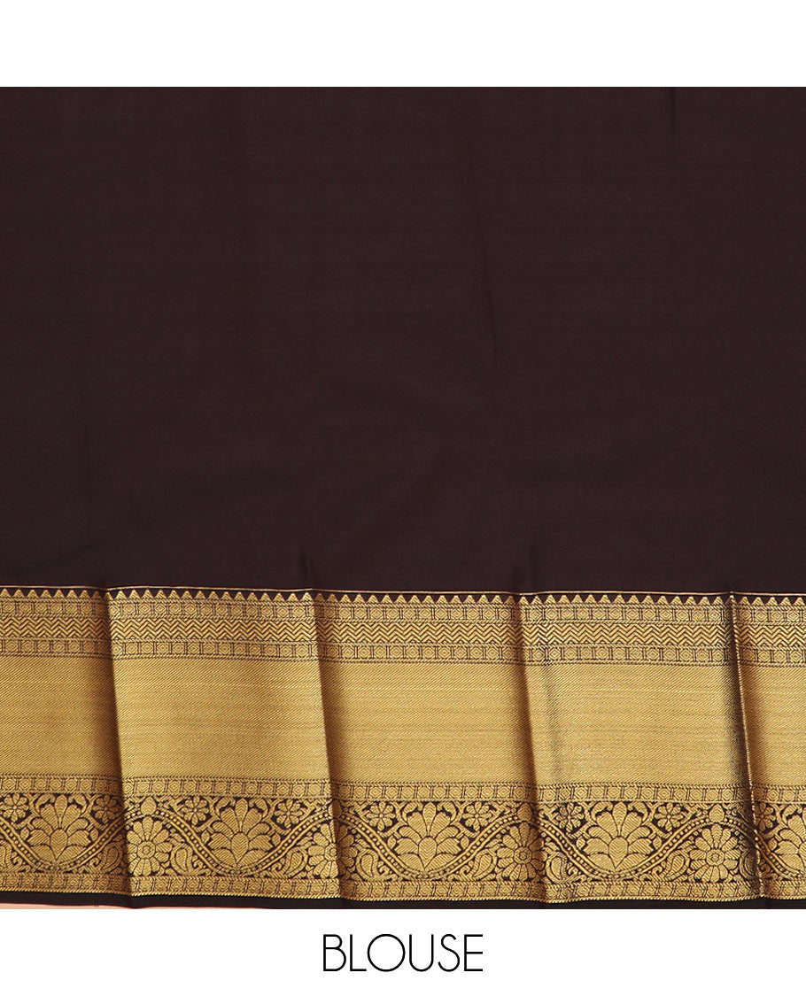 Green zari stripes and buttas budget silk saree, contrast traditional zari border, and geometric patterned pallu
