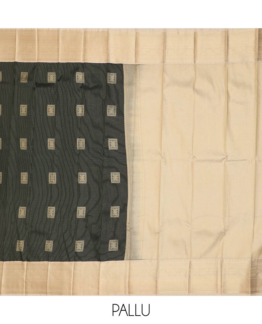 Black zari buttas gift saree, contrast traditional zari design border, and jaal pallu