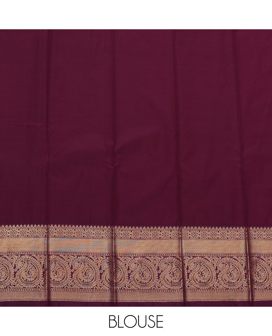 Orange Budget Silk Saree Spotlighted with Zari Buttas, Decked by a Contrast Traditional Zari Design Border, Pallu Elevated with Jaal Design, and Paired with a Contrast Blouse