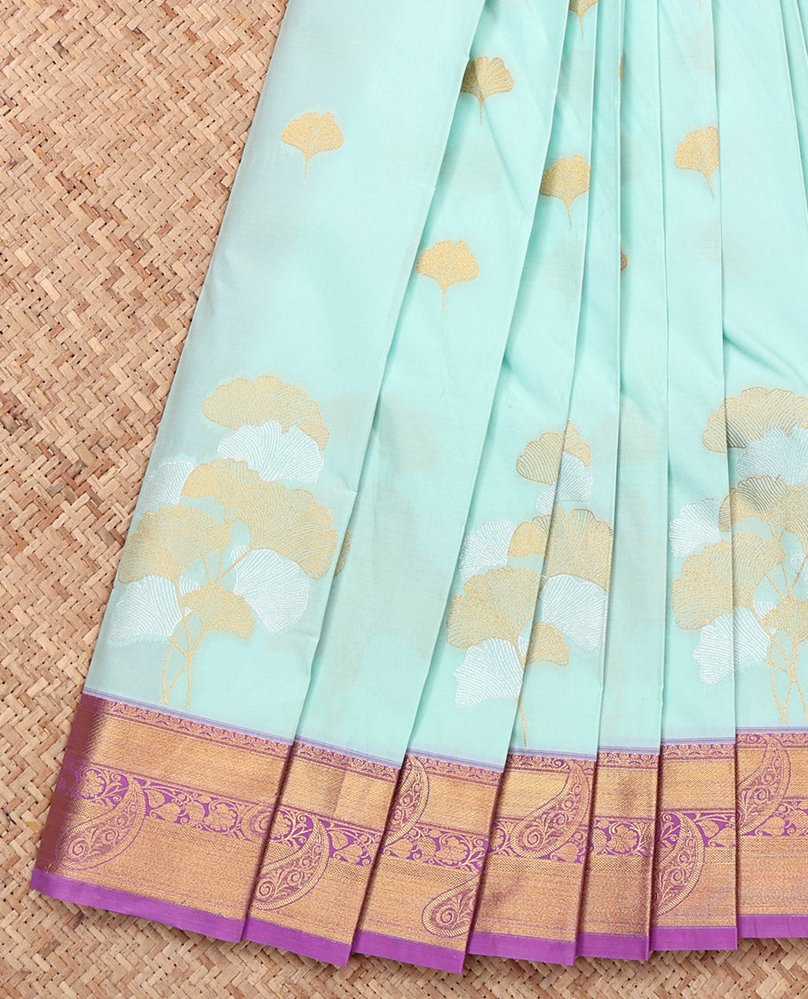Pale Blue Budget Silk Saree, Sparsely Threaded with Zari Buttas, a Contrast Traditional Zari Border, Grand Pallu, and a Contrast Blouse
