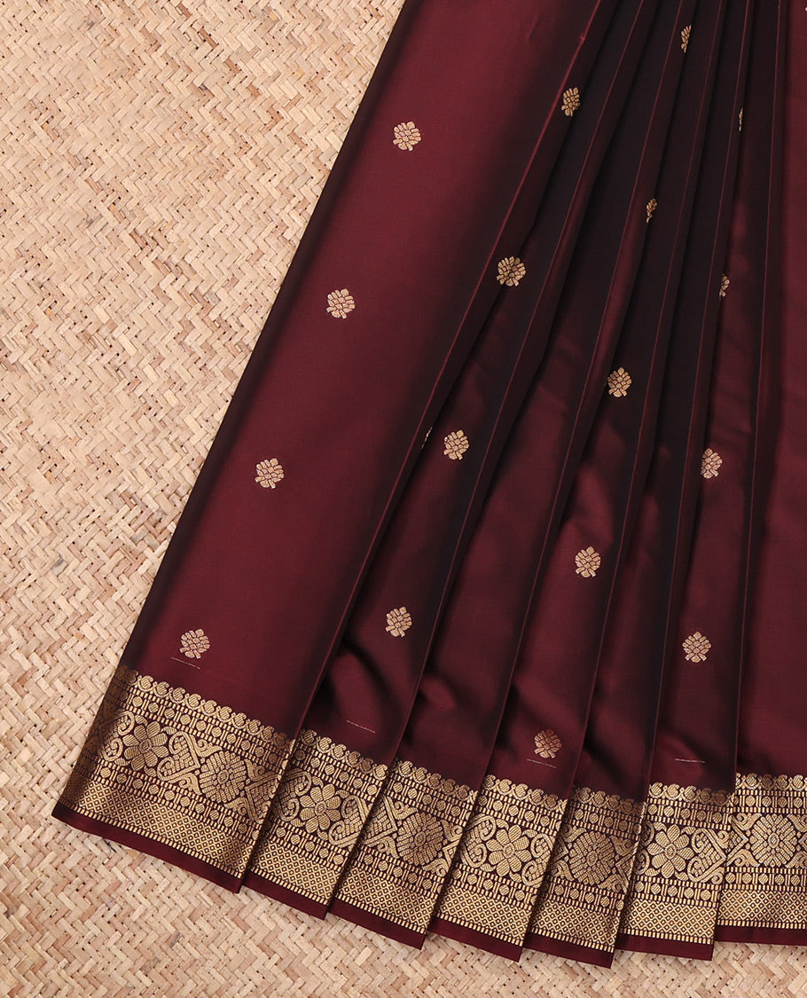 Maroon Budget Silk Saree, Woven with Zari Buttas, Highlighted by a Traditional Zari Border, Jaal Pallu, and Matching Blouse