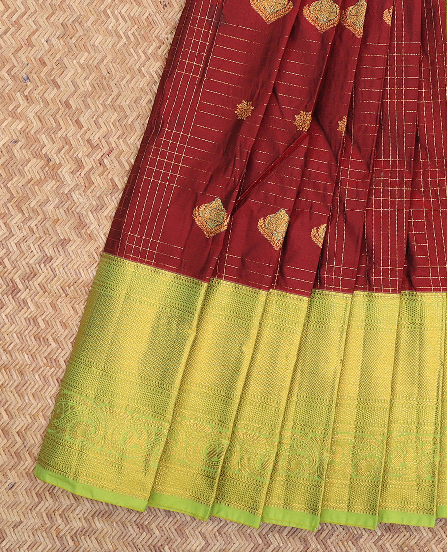 Maroon Budget Silk Saree, Woven with Zari Buttas, a Contrast Traditional Zari Border, Grand Pallu, and a Contrast Blouse