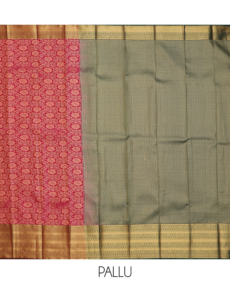 Light maroon jacquard gift saree, contrast traditional zari design border, and pallu of jaal designs