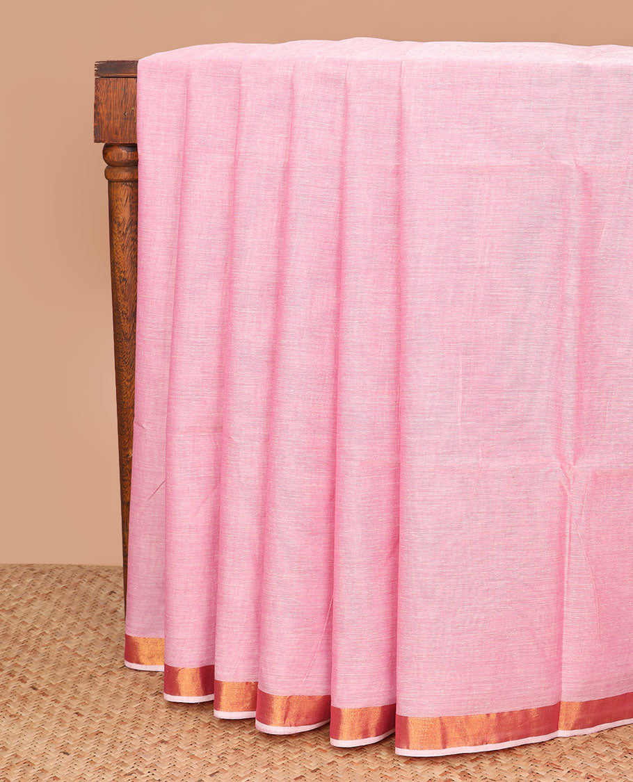 Green plain jute cotton saree, zari border, and striped pallu