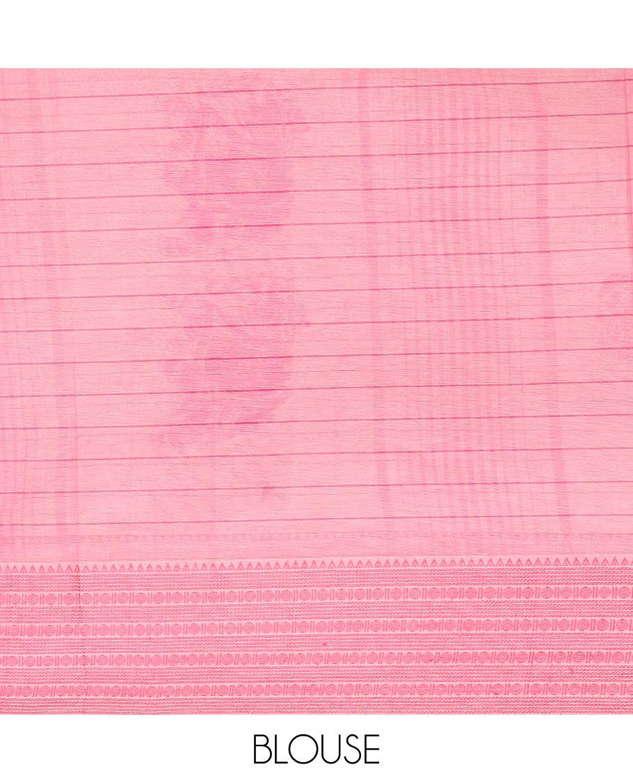 Cream striped and elephant buttas Chirala cotton saree, traditional border, and pallu of striped and elephant motifs