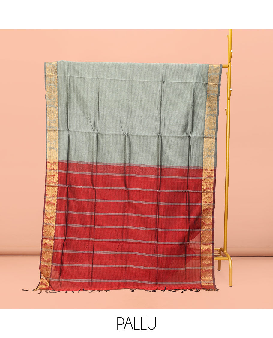 Grey Striped Poly Cotton Saree