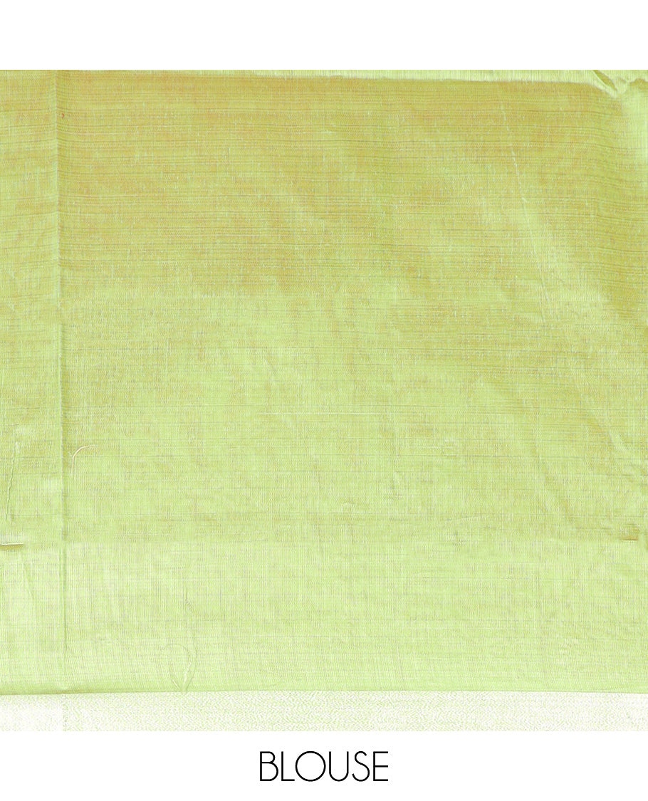 Pink floral embroidered chirala cotton saree, plain border, and contrast block printed pallu