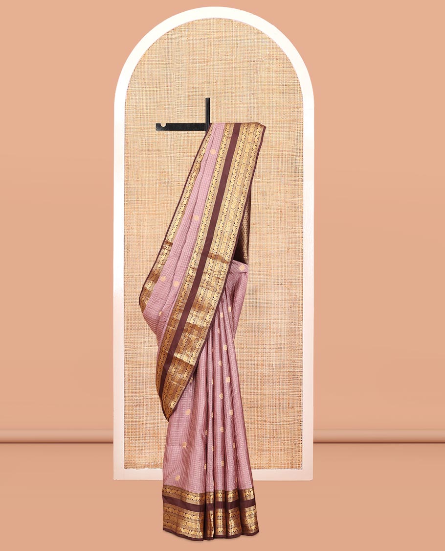 Onion Pink Vasundhara Lite Silkmix Saree, Contrast Elephant Border, Jaal Pallu, and Contrast Blouse