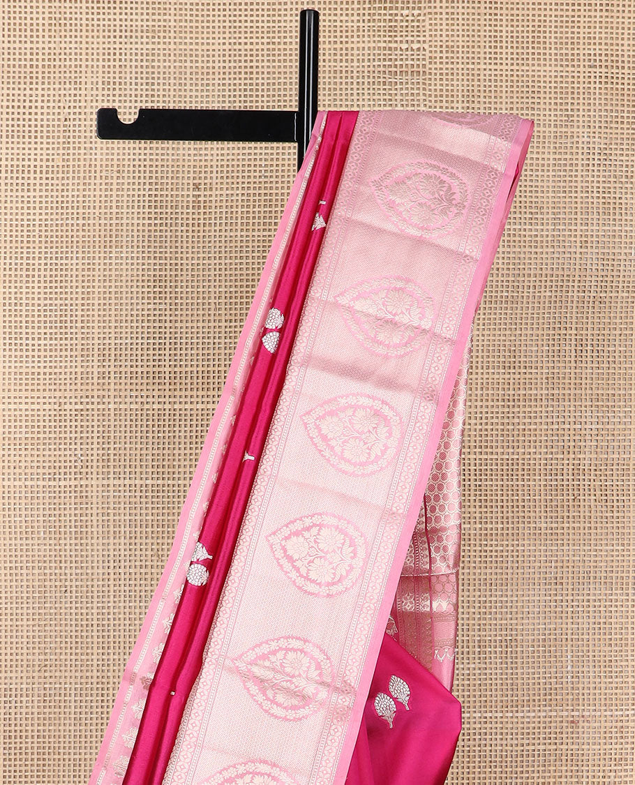 Pink floral motifs raw mango silk saree with self zari design & floral design pallu