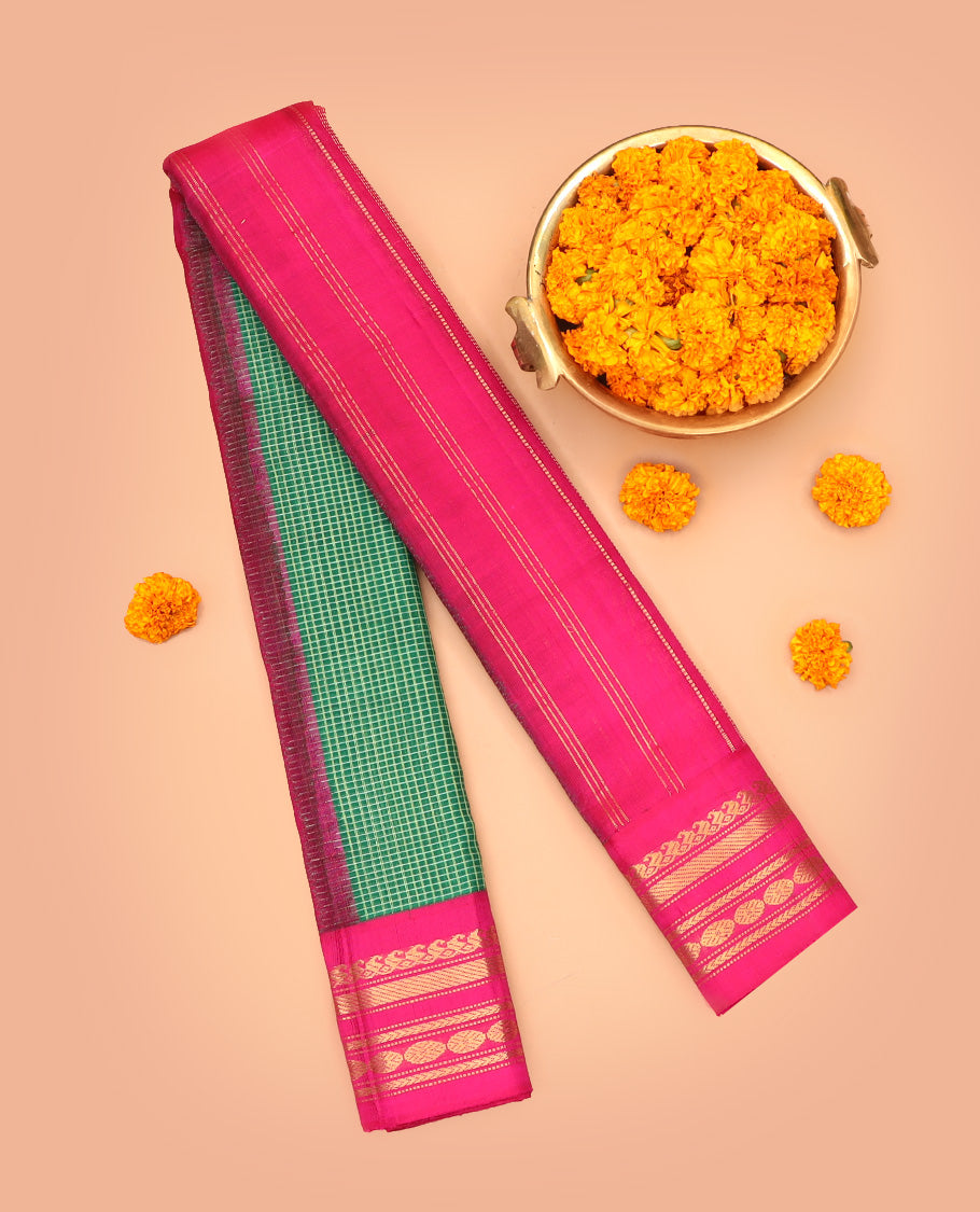 Green Checked Gadwal Cotton Saree