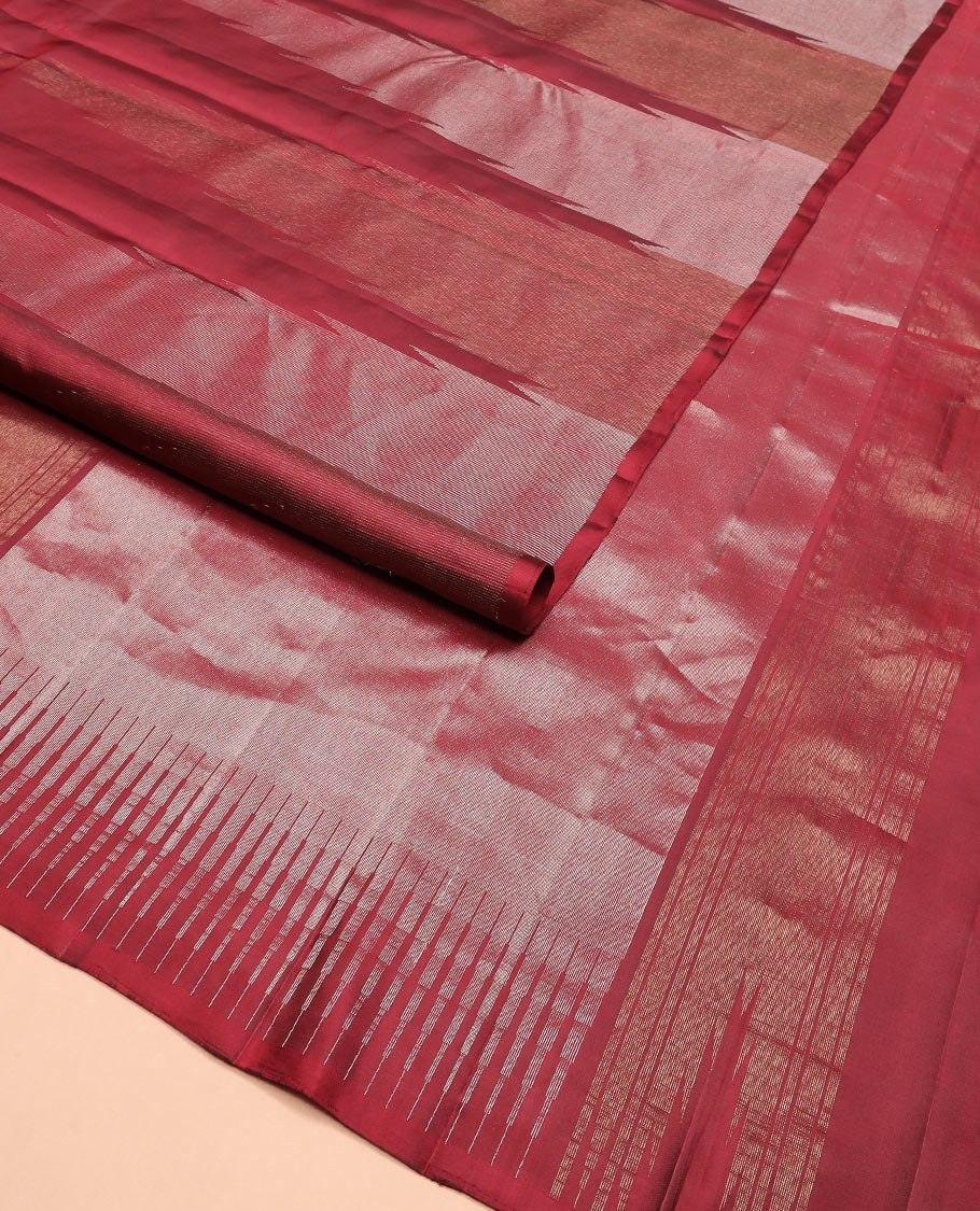 Borderless red thazampoo rekku Kanchipuram silk saree, and pallu of seppu rekku designs