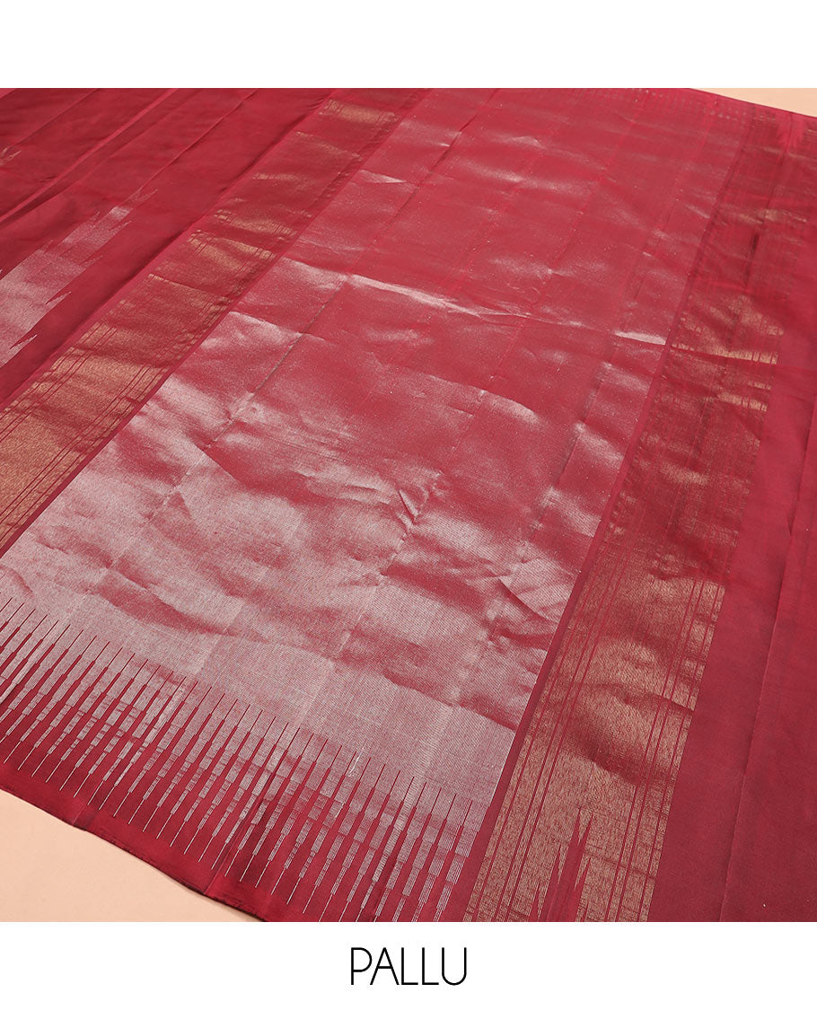 Borderless red thazampoo rekku Kanchipuram silk saree, and pallu of seppu rekku designs
