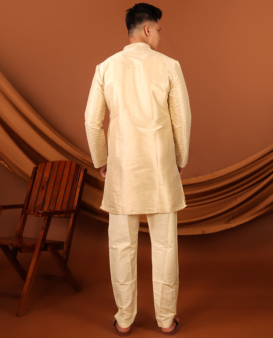 Sandal Sequins-Thread Jaal-Design Embroidered Full-Sleeved Men's Kurta