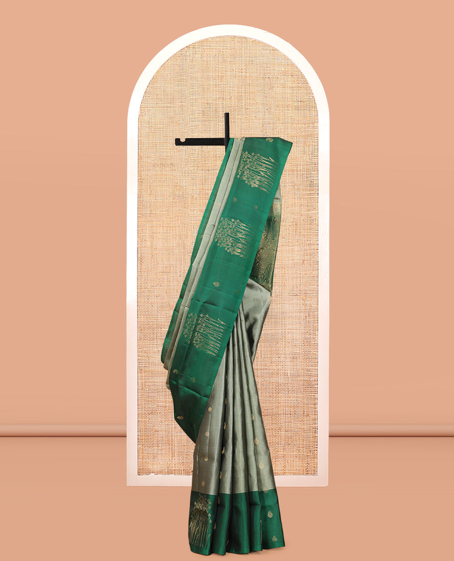 Green Mayuri Lite Silk Mix Saree, Enthralled with Zari Buttas, Complemented By Contrast Border of Zari Buttas, a Grand Floral-themed Pallu, and a Contrast Blouse