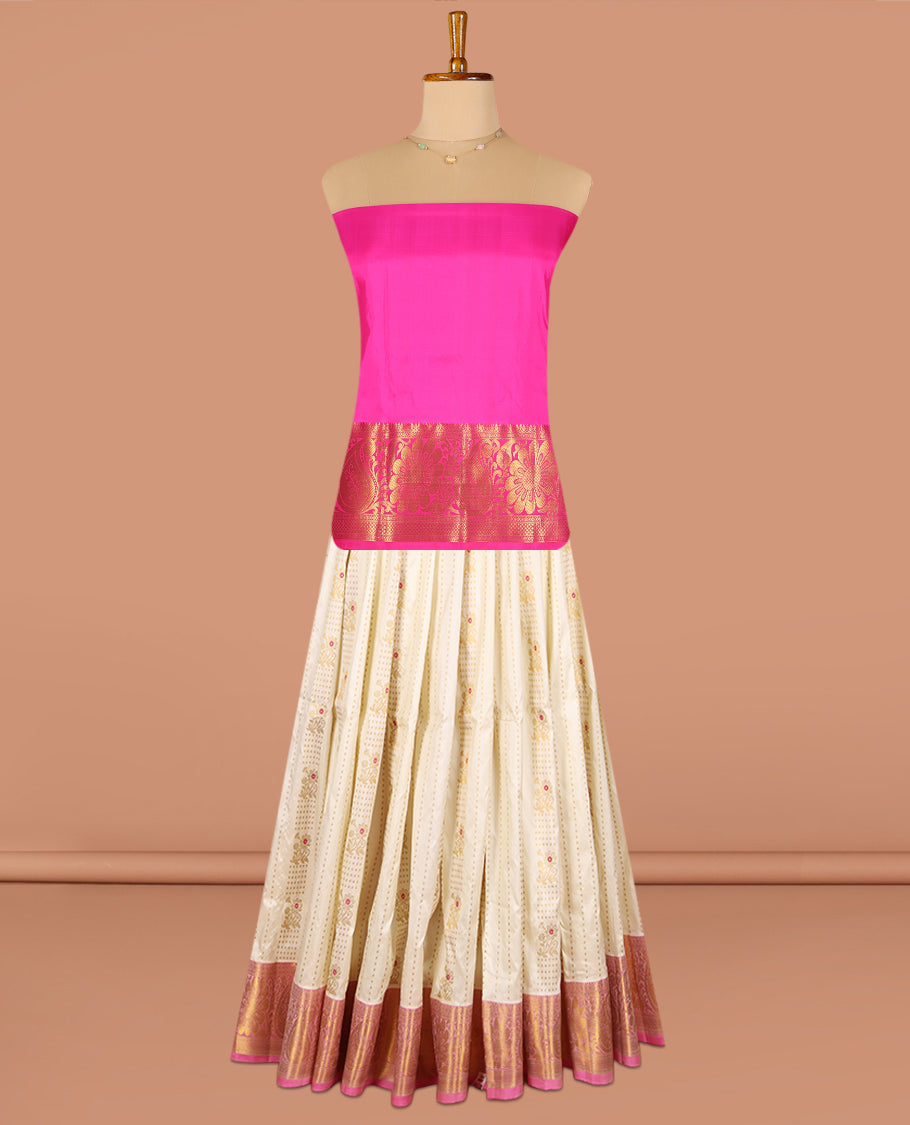 Cream Pure Silk Navarathna Pavadai Material Set
