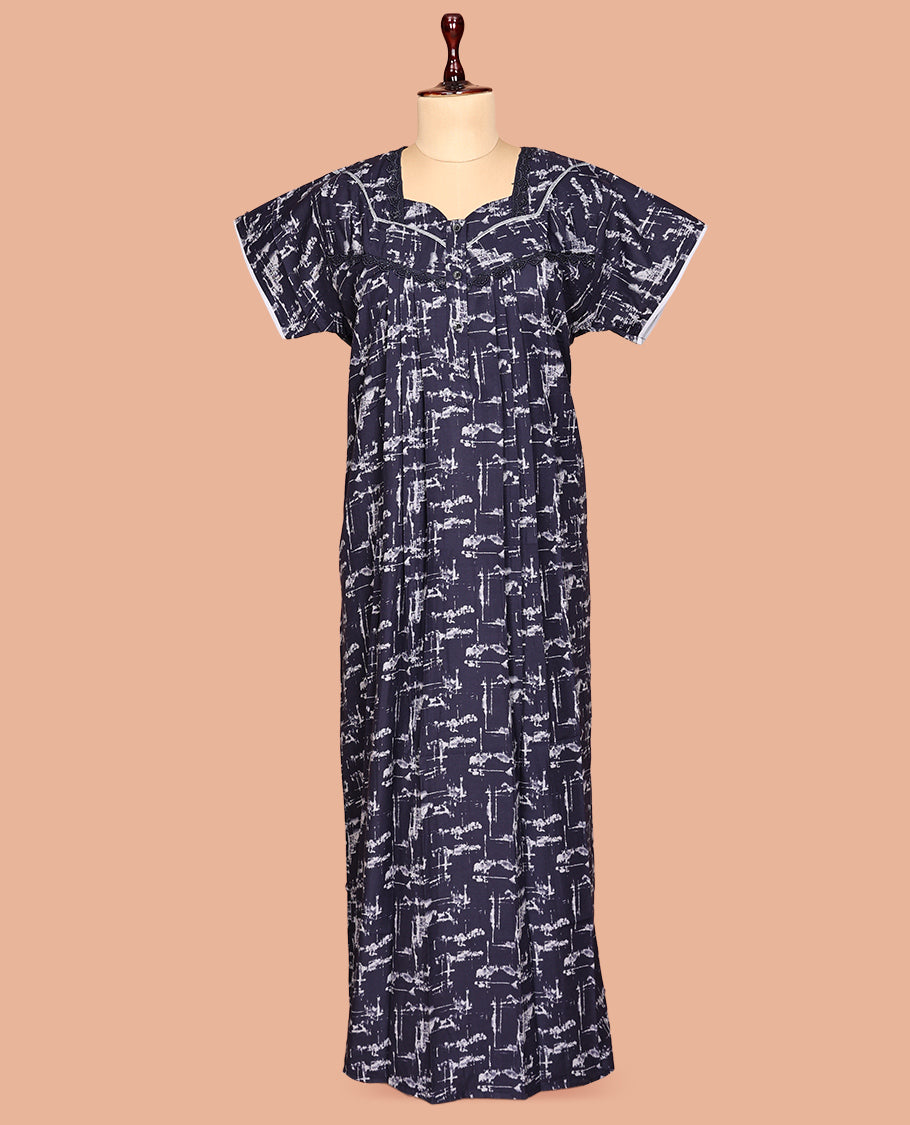 Blue Cotton-Blended Nighty