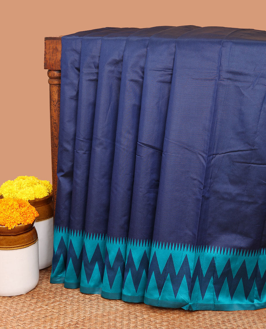 navy blue elite silk saree with thread work , small temple border