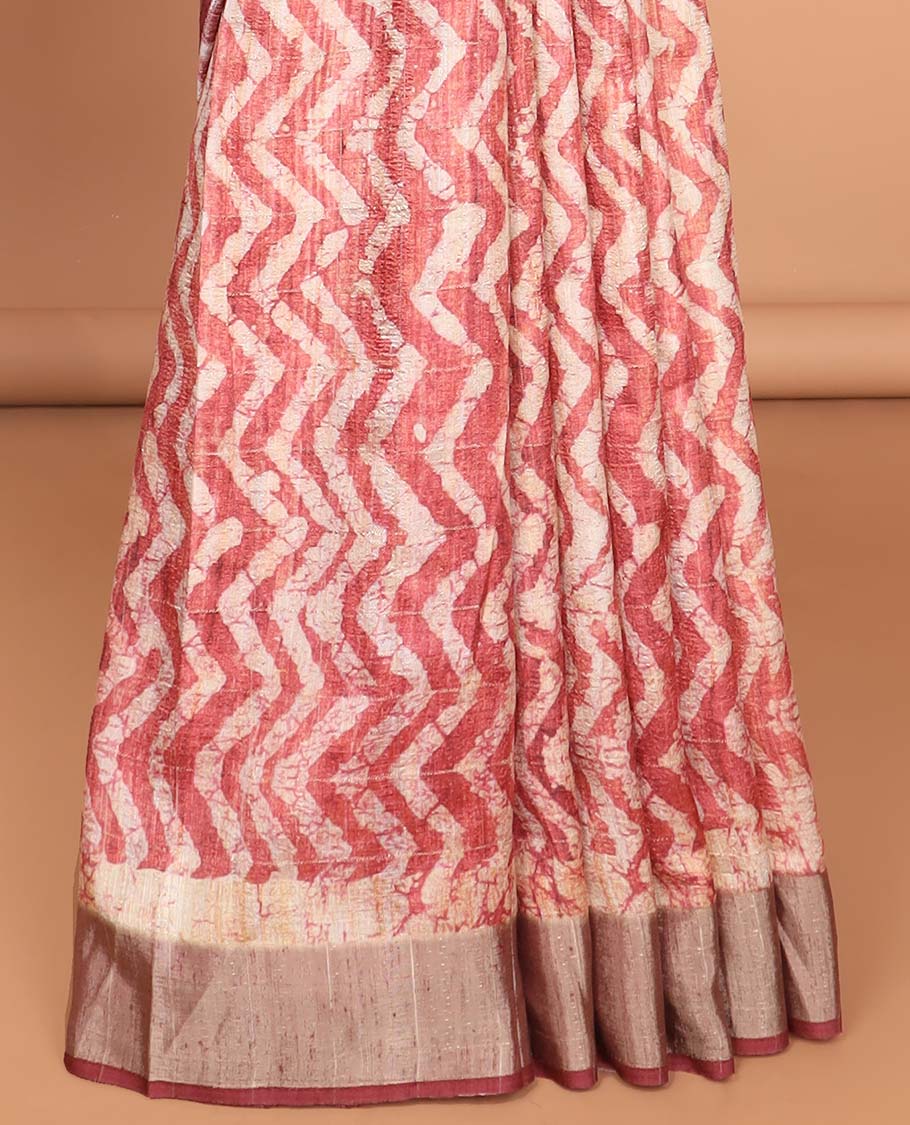 Pink all-over zig zag pathik printed semi tussar saree with bawanchi border & printed pallu along with plain blouse