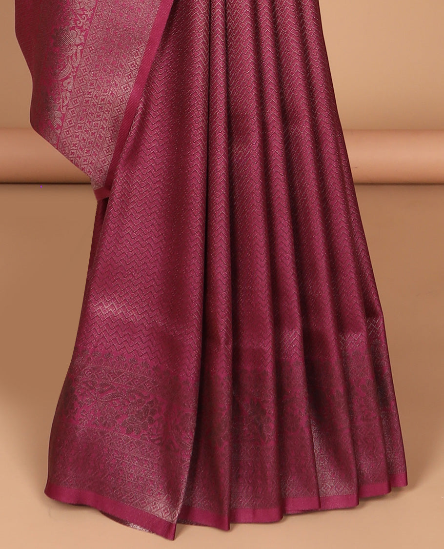 Wine zig zag antique zari design softy silk saree with antique design border & rich pallu