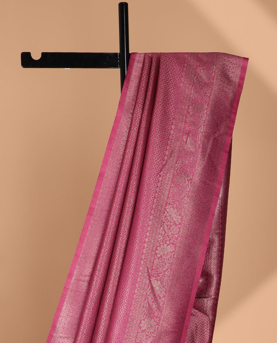 Wine zig zag antique zari design softy silk saree with antique design border & rich pallu