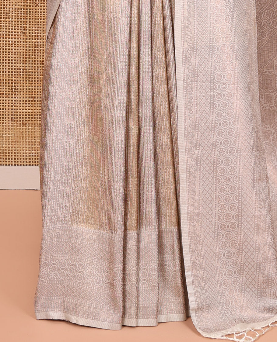 Cream Elite Soft Silk Saree, Gleamed up with Jacquard Design, Highlighted by Traditional Zari Border, Grand Pallu and a Matching Blouse
