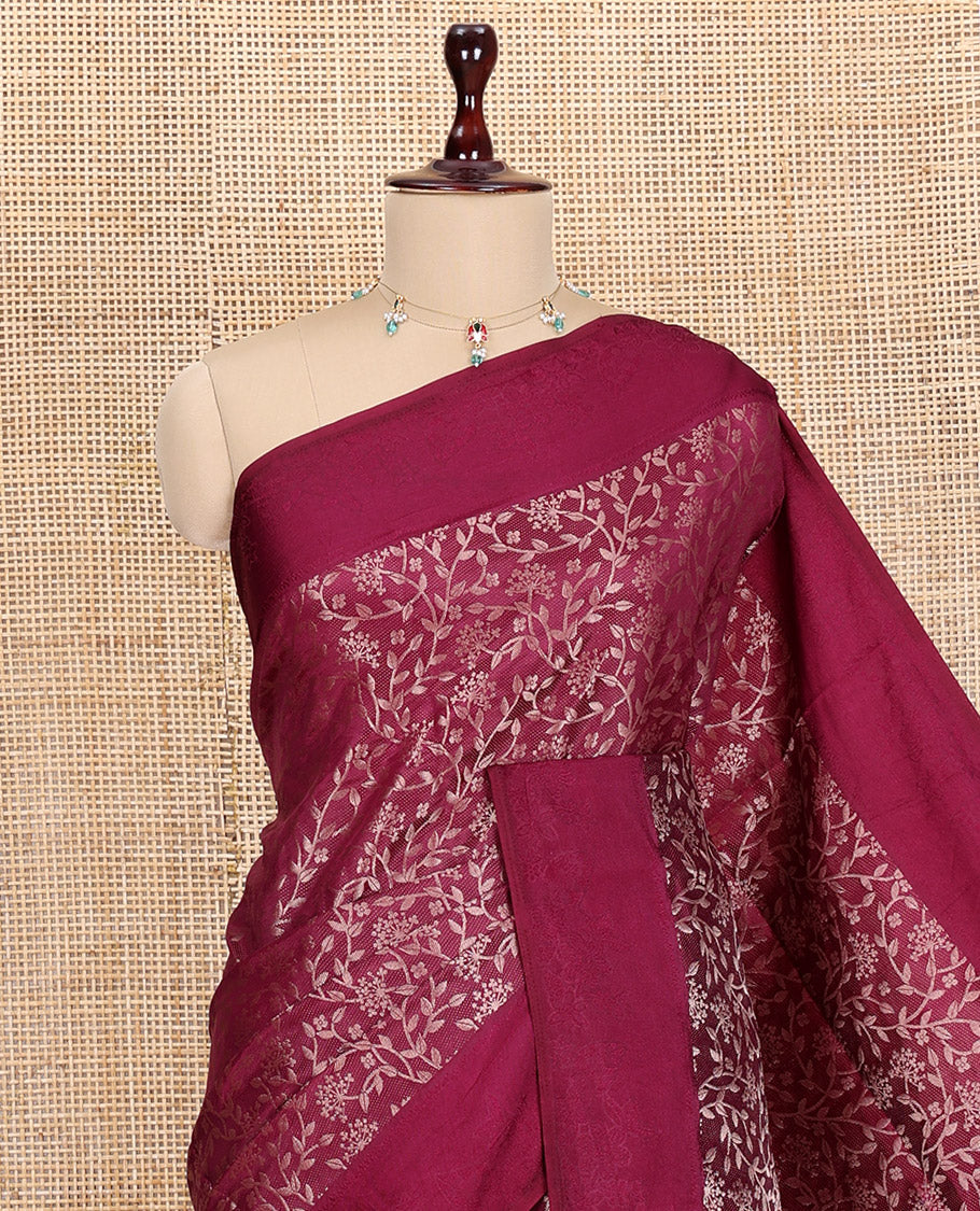 Purple Semi-Tussar Saree, Elevated with Floral Jacquard Design, an Embossed Border, a Floral Pallu, and a Matching Blouse