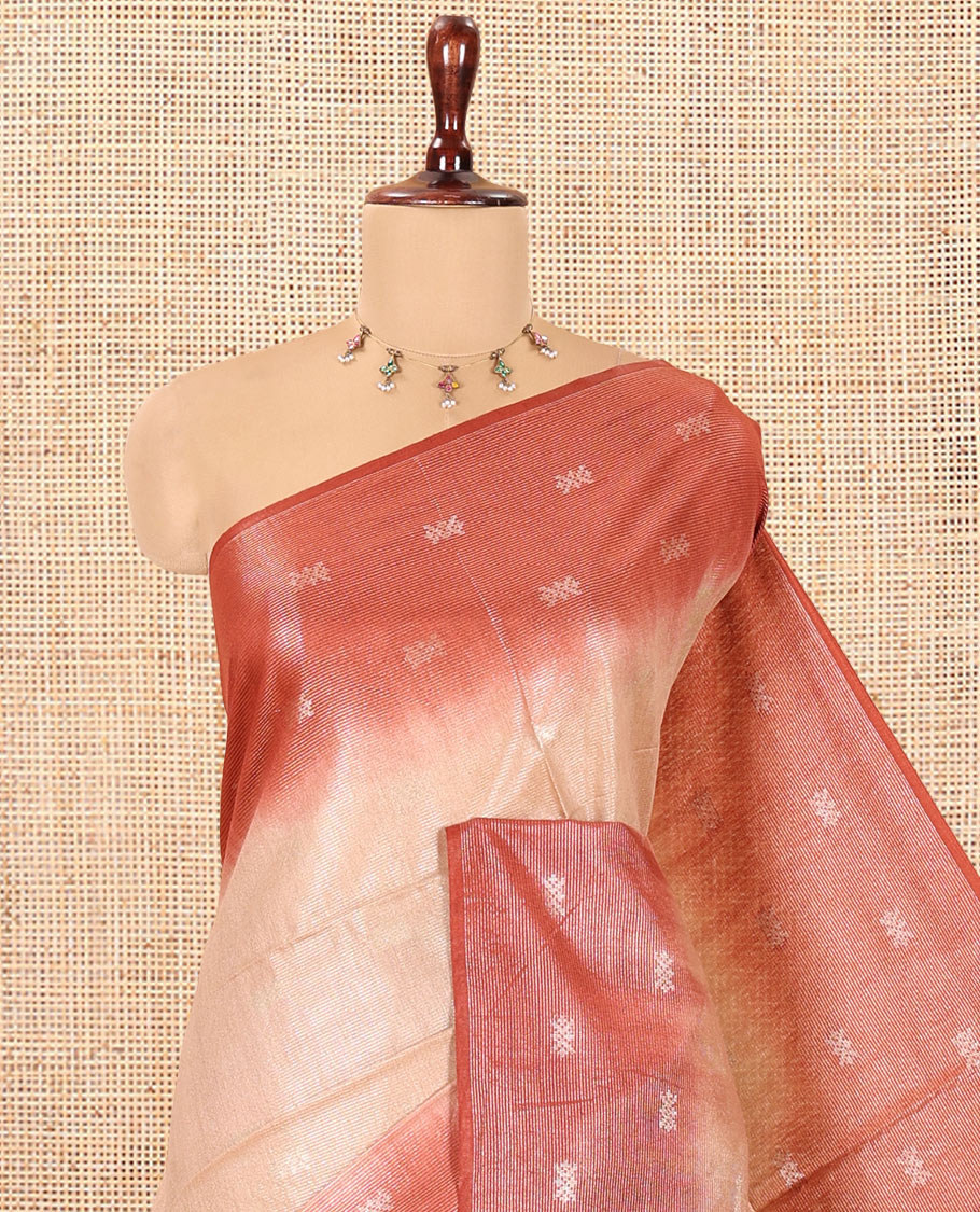 Chikku Buttas Bhagalpur Cotton Saree, Contrast Buttas Border, and a Contrast Blouse