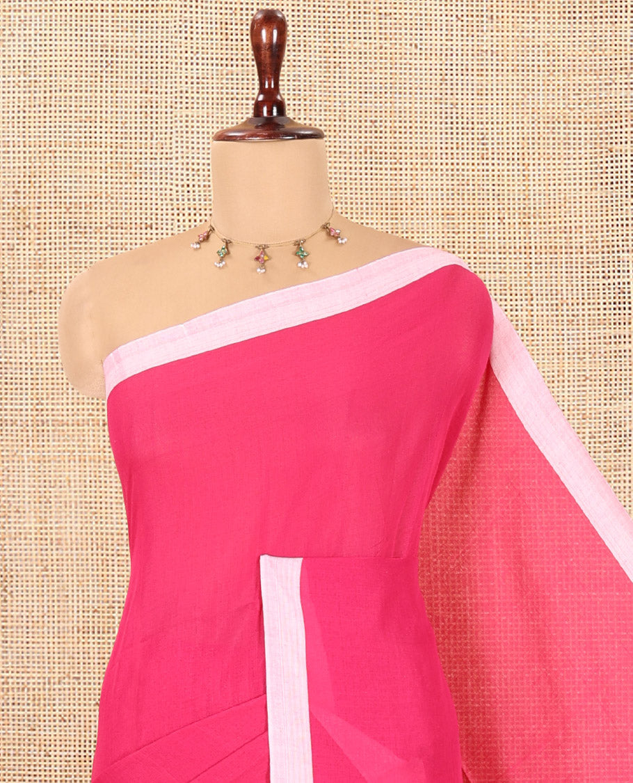 Rani Pink Plain Khadi Cotton Saree, a Contrast Border, a Self-Pallu, and No Blouse
