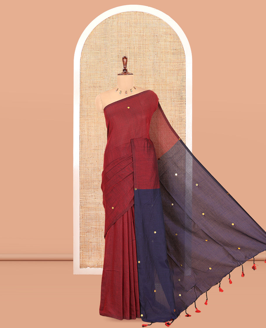 Borderless Red Khadi Cotton Saree