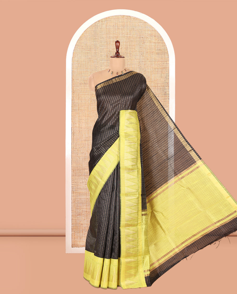 Black Semi-Raw Silk Saree