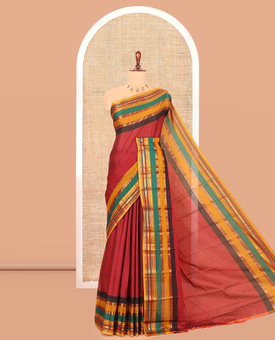 Red Plain Mercerised Cotton Saree