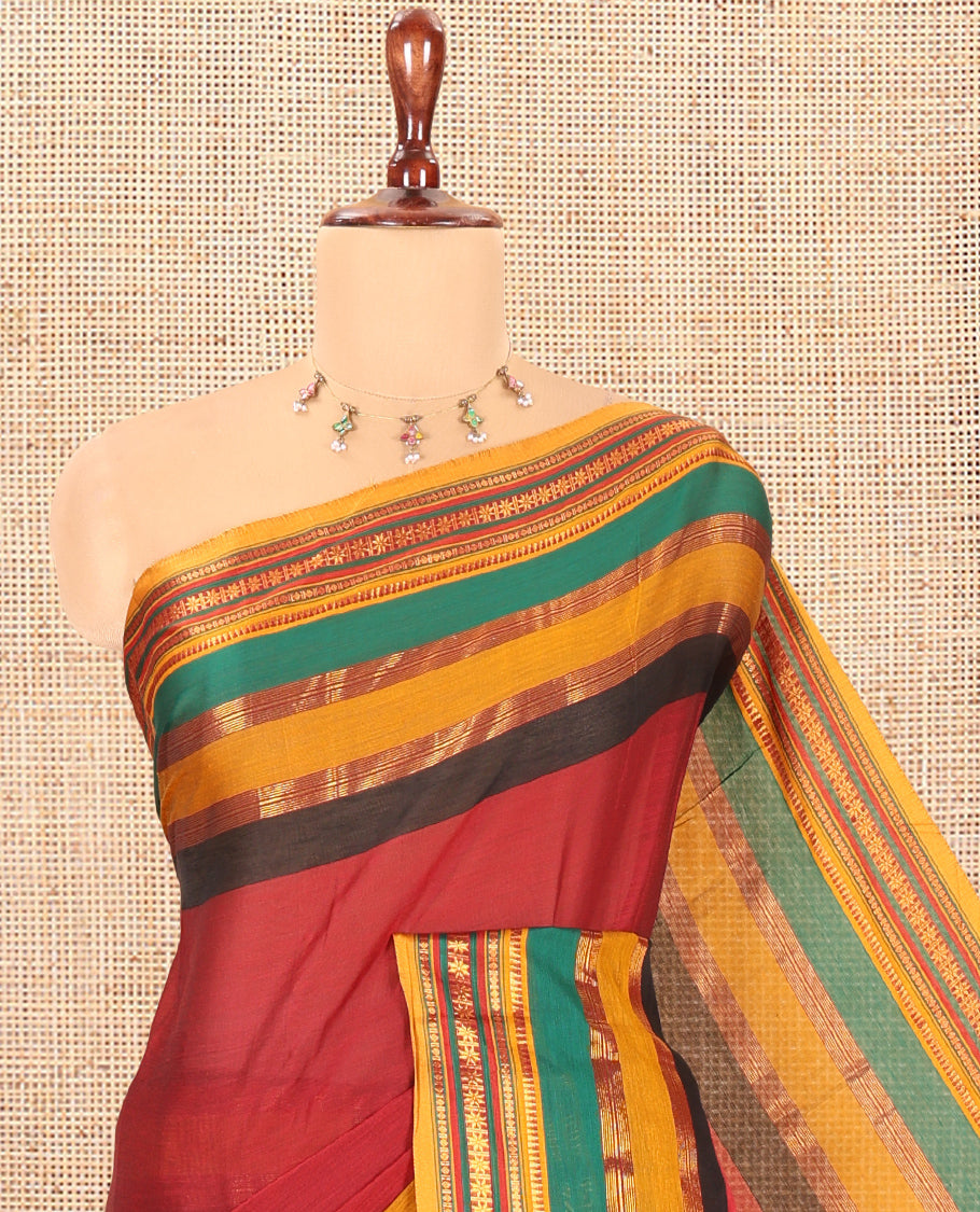 Red Plain Mercerised Cotton Saree