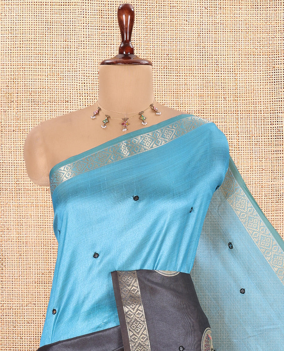 Blue-Grey Semi-Tussar Saree