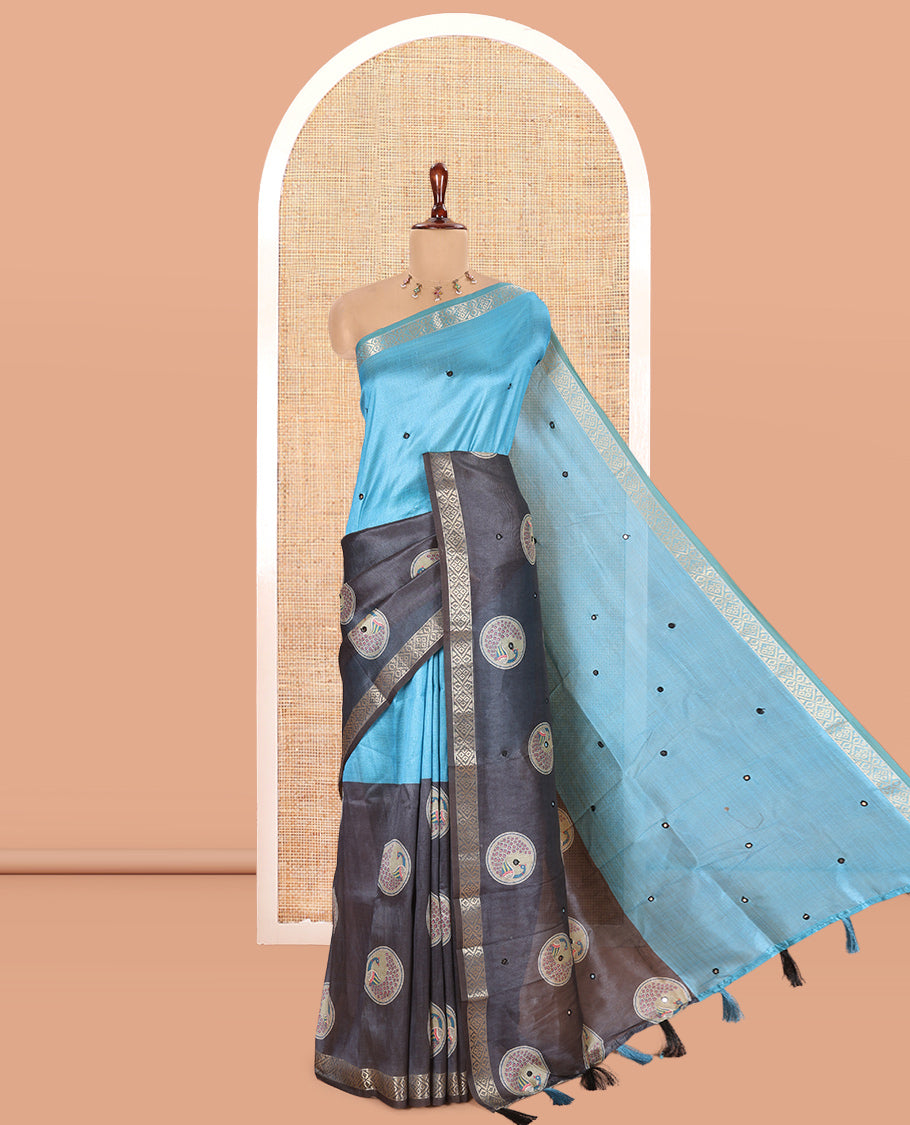 Blue-Grey Semi-Tussar Saree