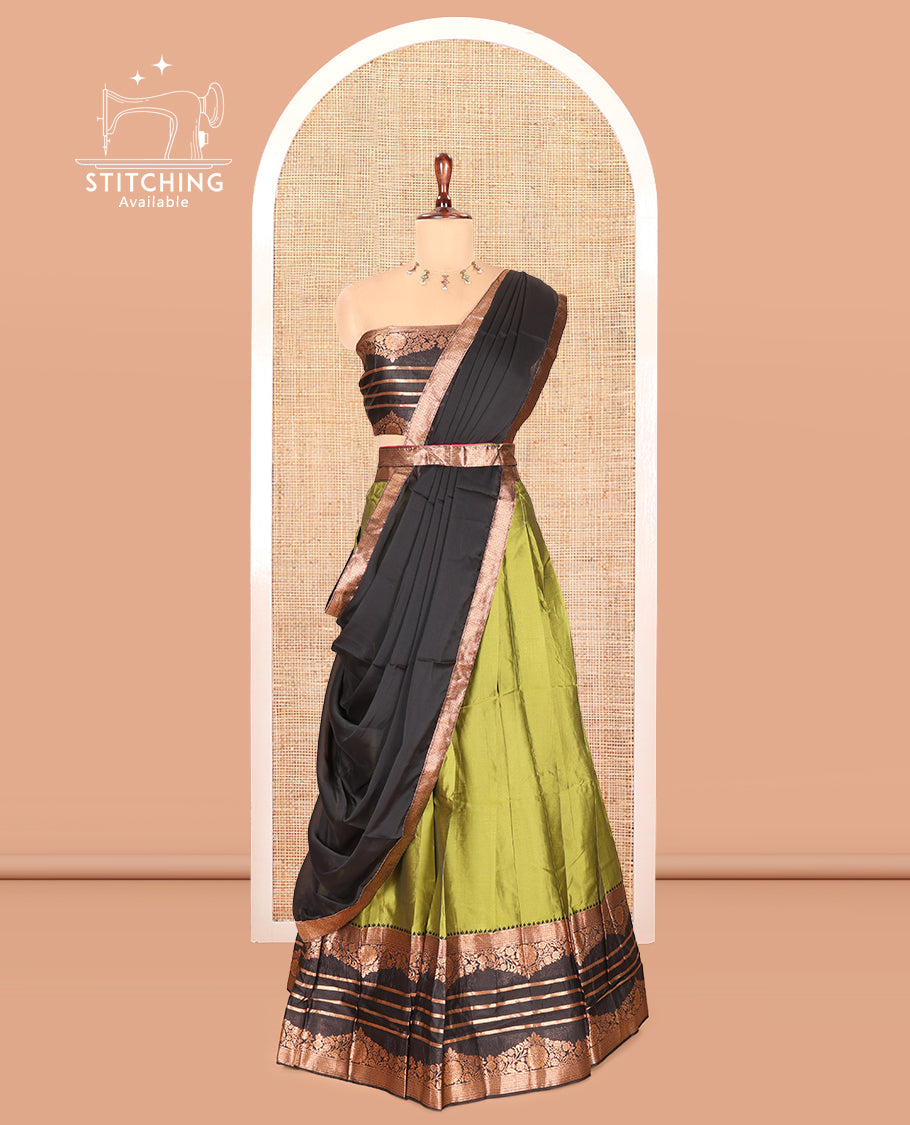 Leaf Green Semi-Silk Half-Saree