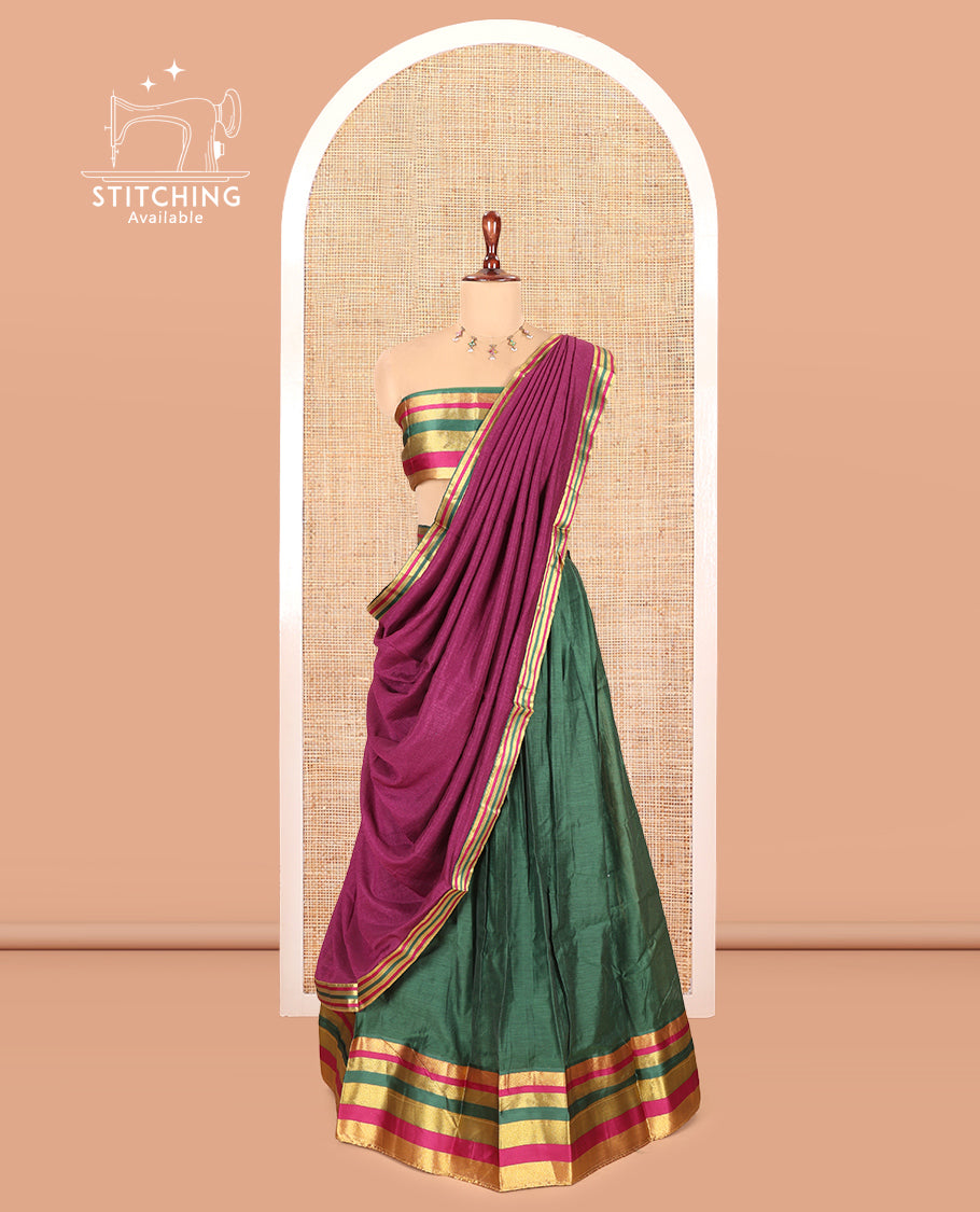Green Semi-Silk Half-Saree