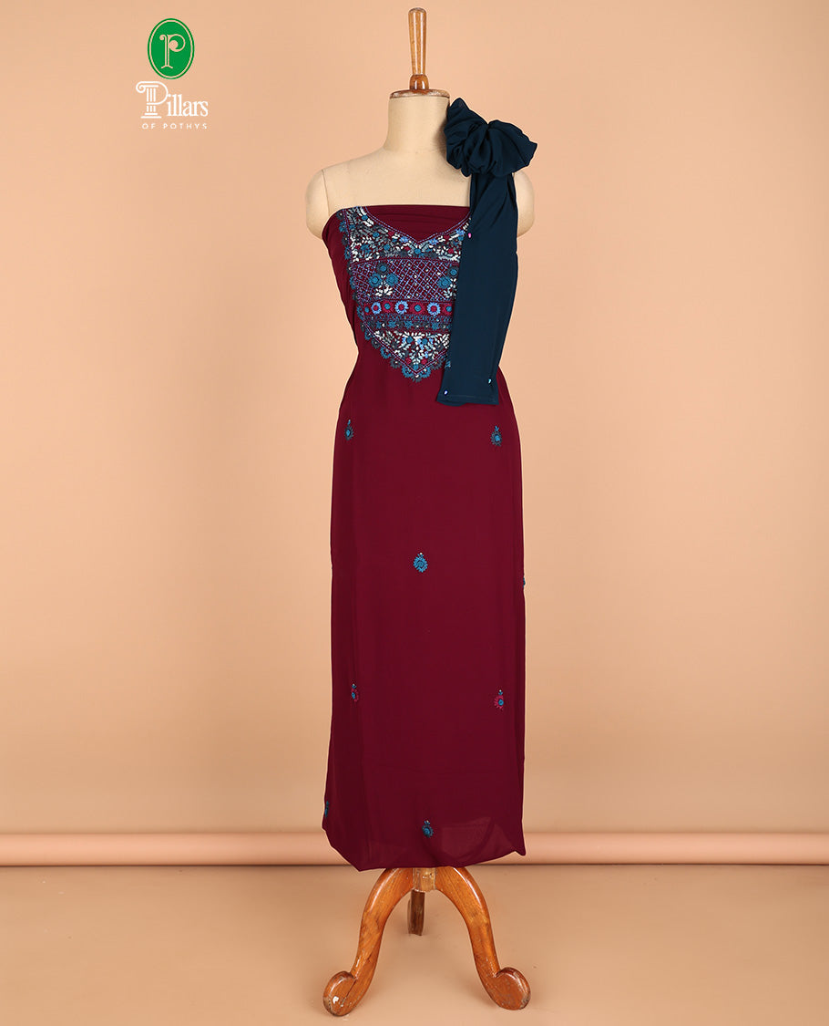 dusty crape color chudidhar material challa flower print georgette top with santoon material pants & challa work dupatta