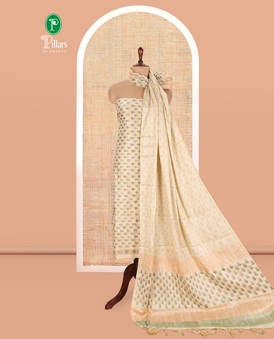 Ivory Chikku Semi-Silk Khadi Jute Material Chudidar Set