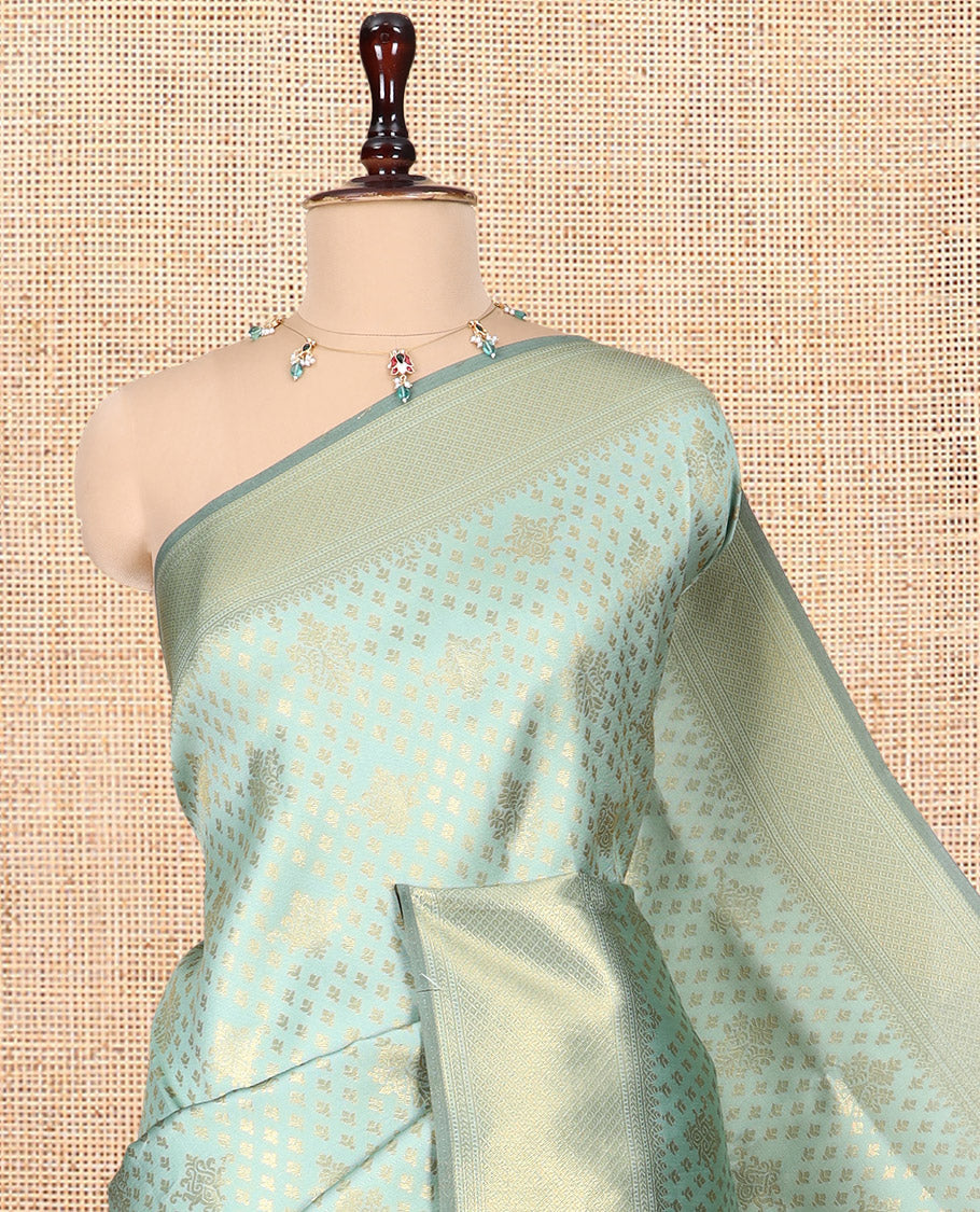 Elachi Green Semi-Silk Saree, Enriched with Jacquard Design, a Traditional Zari Border, Grand Pallu, and a Matching Blouse-Trisha-Inspired