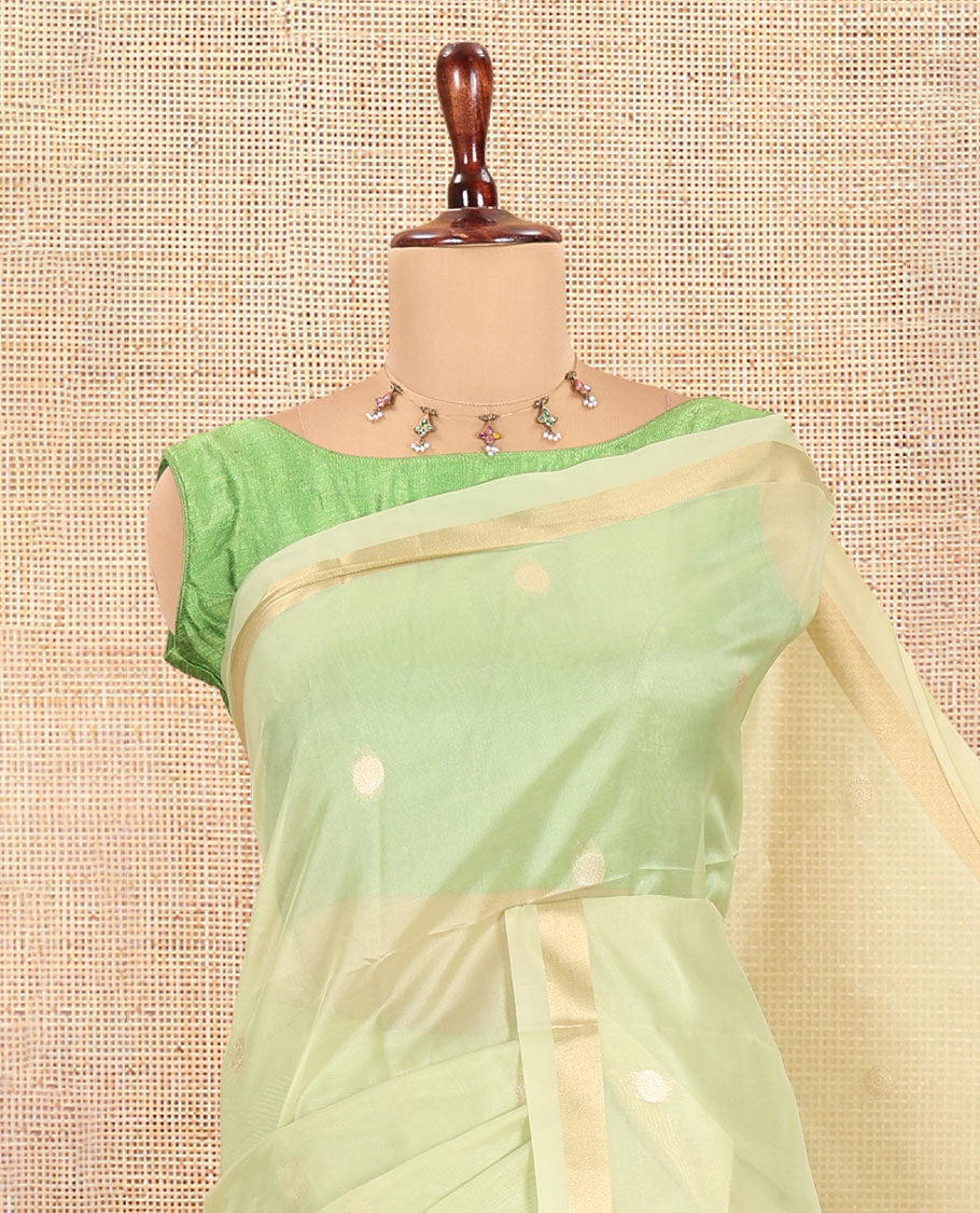 Elachi Green Buttas Fancy Organza Silk Saree, a Zari Border, Paithani Floral Pallu, a Matching Blouse