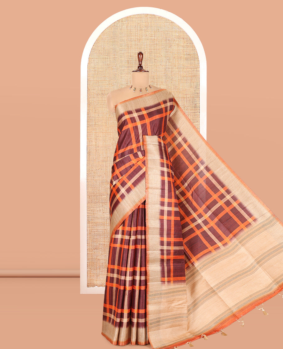 Rust Classic Fancy Tussar Silk Saree
