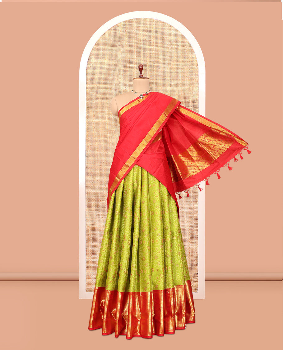 Parrot Green Pure-Silk Half-Saree