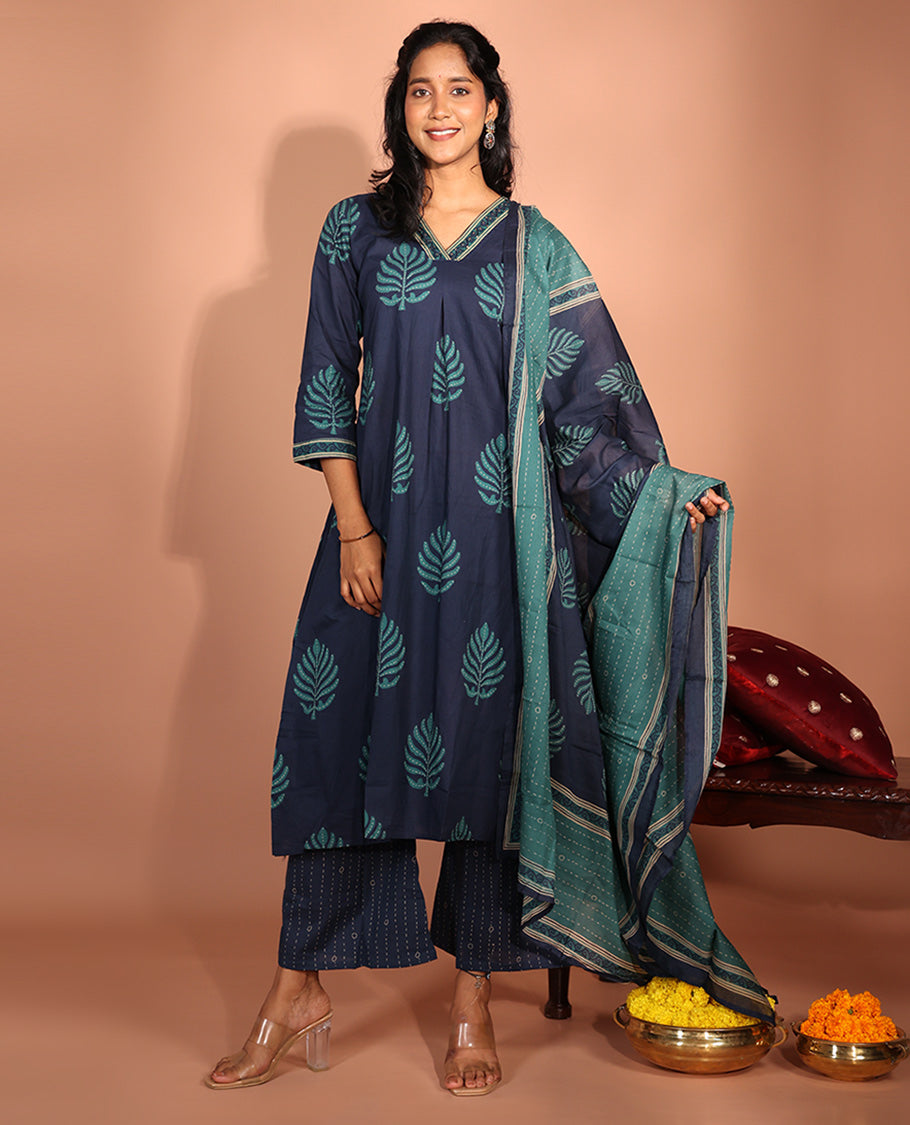 Blue Cotton Readymade Suit