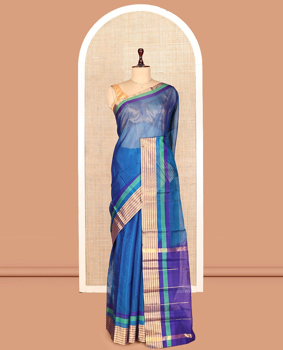 Blue Plain Silk Cotton Saree