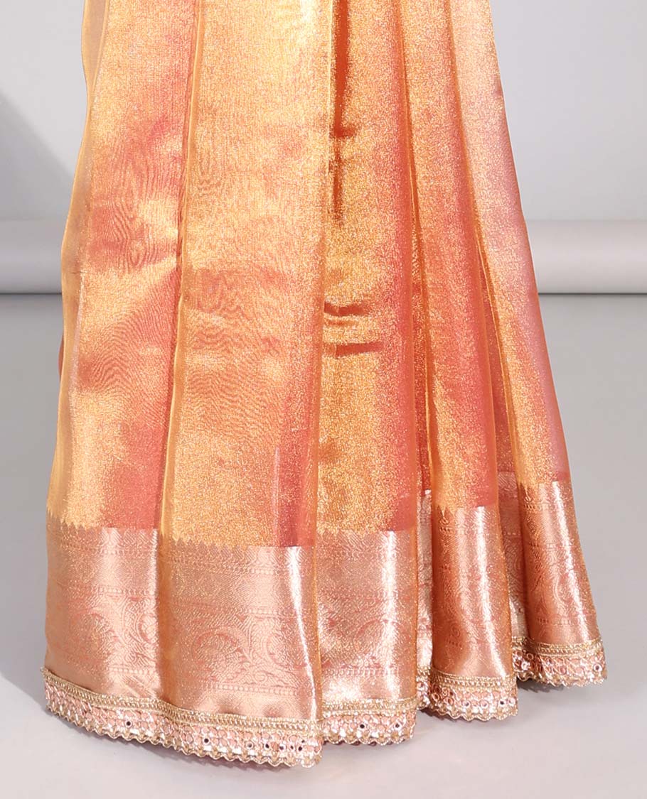 Orange tissue saree with self zari design border & intricate zari design pallu